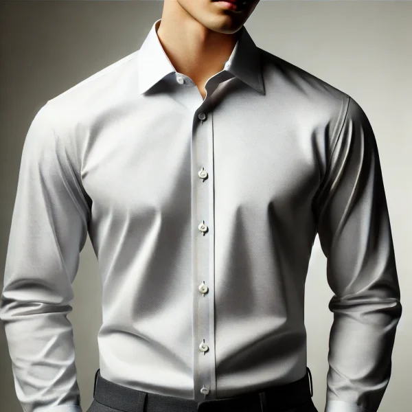 DALL·E 2024-07-29 13.00.55 - A photo of a person wearing a dress shirt. The shirt is neatly ironed, with a crisp collar and buttoned cuffs. The person is standing confidently, sho