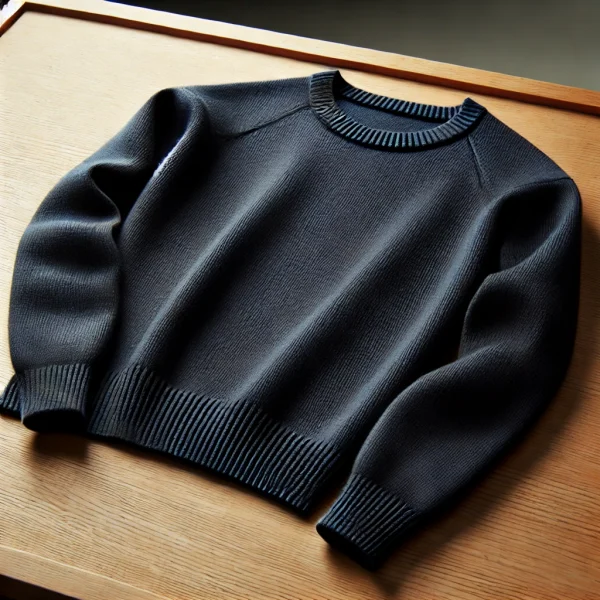 DALL·E 2024-07-30 11.20.38 - A luxurious Cashmere pullover neatly laid out on a wooden surface. The pullover is soft, with a smooth texture, showcasing its fine quality. The color